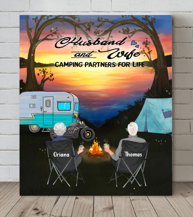 Personalized Couple Canvas - Gift For Camping Lover - Husband And Wife Camping Partners For Life