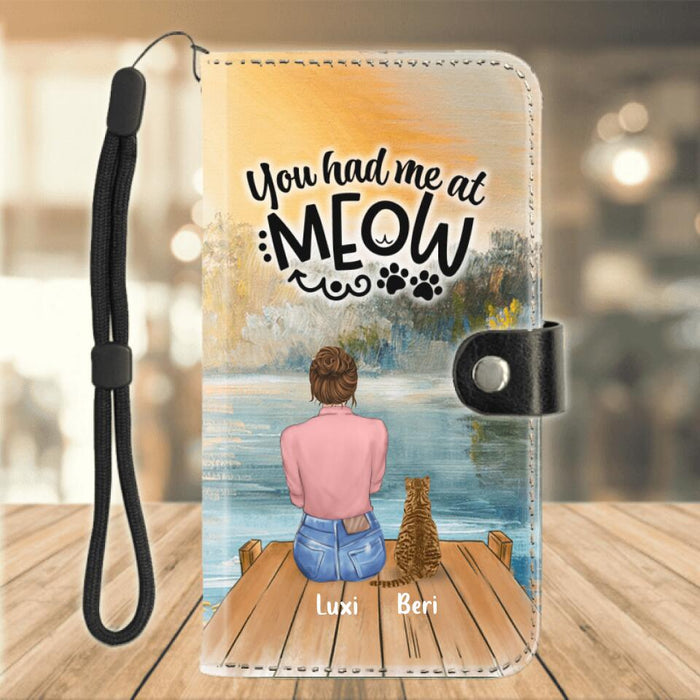 Personalized Cat Mom Flip Leather Purse For Mobile Phone - Up to 4 Cats - Gift Idea For Cat Lover - You Had Me At Meow