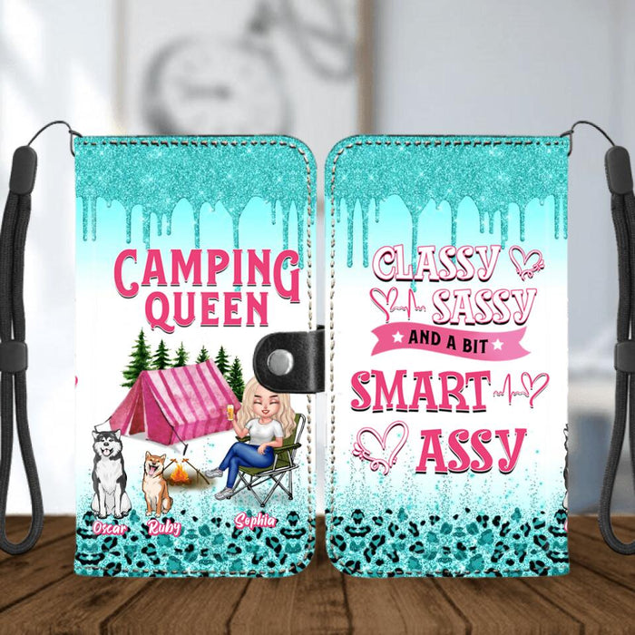 Personalized Camping Phone Wallet - Gift for Camping Lovers, Dog Mom - Camping Queen Dog Mom - Up to 2 Dogs - Camping Queen classy sassy and a bit smart assy