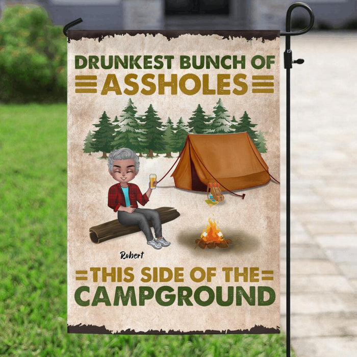Personalized Camping Flag Sign - Gift Idea For Friends/Camping Lover - Up to 5 People - Drunkest Bunch Of Assholes This Side Of The Campground