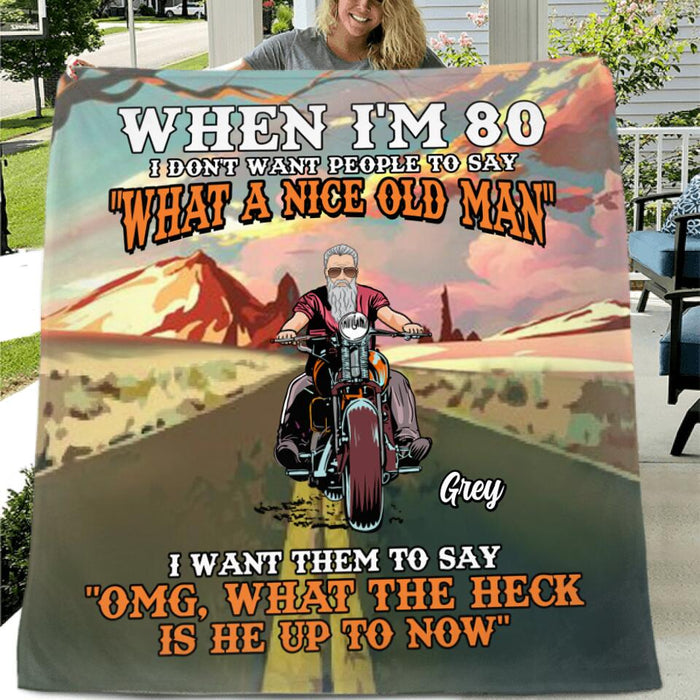 Personalized Biker Quilt/Fleece Blanket/Pillow Cover - Gift Idea For Biker - When I'm 80