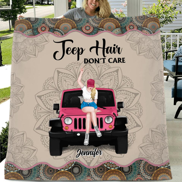 Personalized Off-road Girl Fleece Throw Blanket/Quilt - Up to 4 Dogs - Gift Idea For Dog/Off-road Lovers