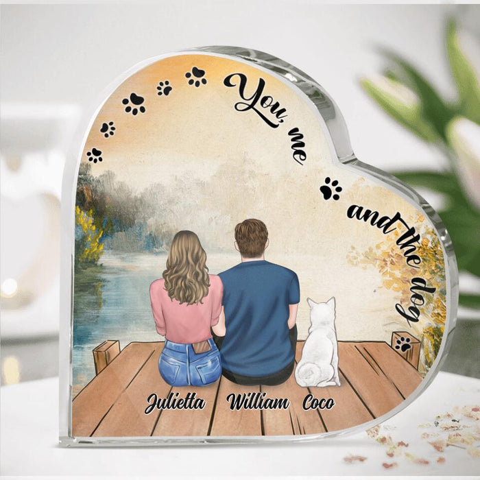 Personalized Couple Heart Shaped Acrylic Plaque - Up to 5 Dogs - Gift Idea For Couple/Dog Lover - You, Me And The Dog