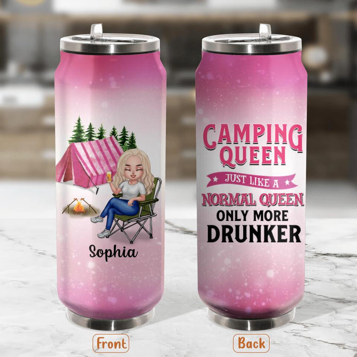 Personalized Camping Queen Soda Can Tumbler - Gift Idea For Camping Lovers - Camping Queen Just Like A Normal Queen Only More Drunker