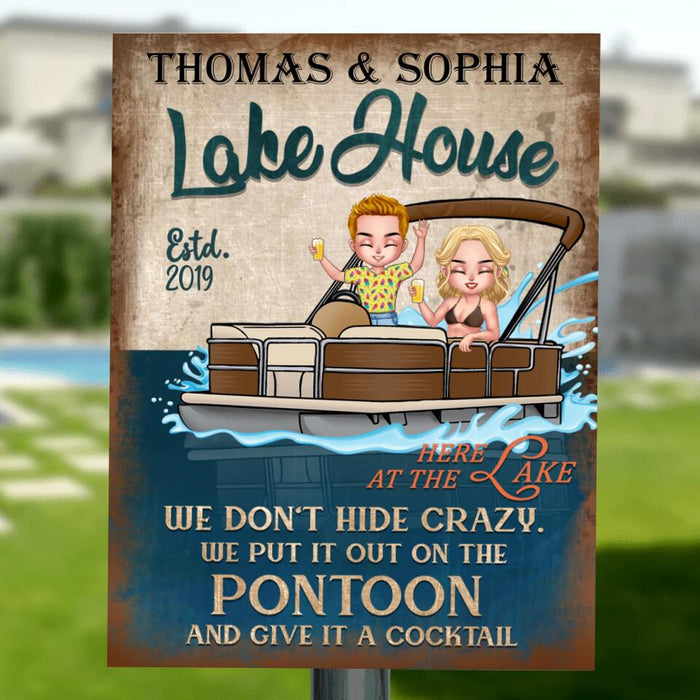 Personalized Couple Pontoon Metal Sign - Valentine's Day Gift Idea For Couple - Lake House Here At The Lake