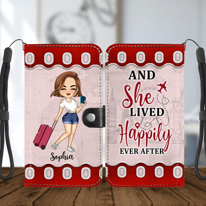 Personalized Traveling Girl Phone Wallet - Gift For Girl/Traveling Lovers - And She Lived Happily Ever After