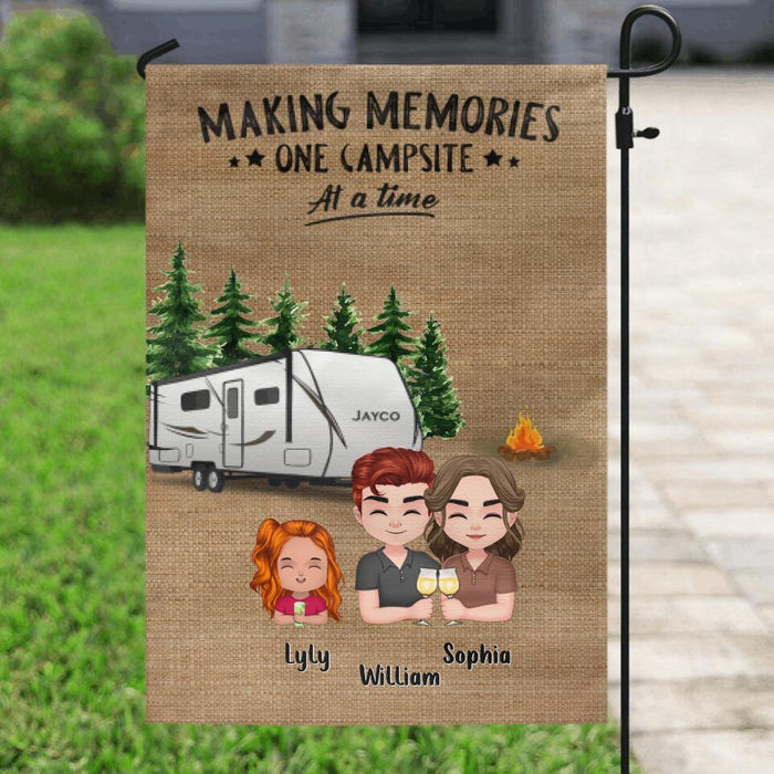 Personalized Chibi Family Camping Flag Sign - Gift Idea For Family - Parents With Up To 4 Kids And 2 Dogs - Making Memories One Campsite At A Time