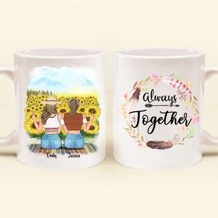 Personalized Coffee Mug - Boho Girls, Up to 3 Girls - Best Gift For Friend - Always Together