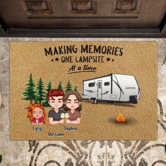 Personalized Chibi Family Camping Doormat - Gift Idea For Family - Parents With Up To 4 Kids And 2 Dogs - Making Memories One Campsite At A Time