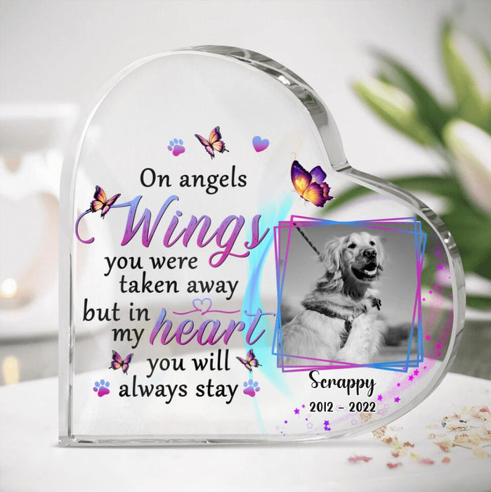 Personalized Dog Photo Memorial Acrylic Plaque - Memorial Gift Idea For Dog Owners - On Angels Wings You Were Taken Away But In My Heart You Will Always Stay