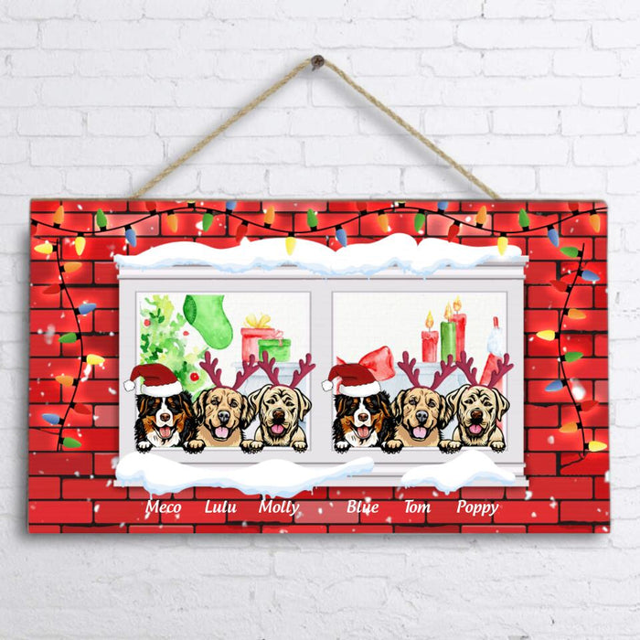Personalized Christmas Pet By Window Rectangle Door Sign - Up to 6 Pets - Best Gift For Dog Lover/Cat Lover