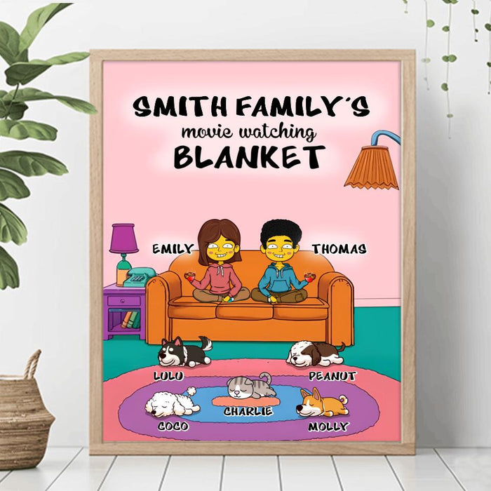 Personalized Couple Poster - Up to 5 Pets - Valentine Gift For Couple/Dog/Cat Lovers - Movie Watching Blanket