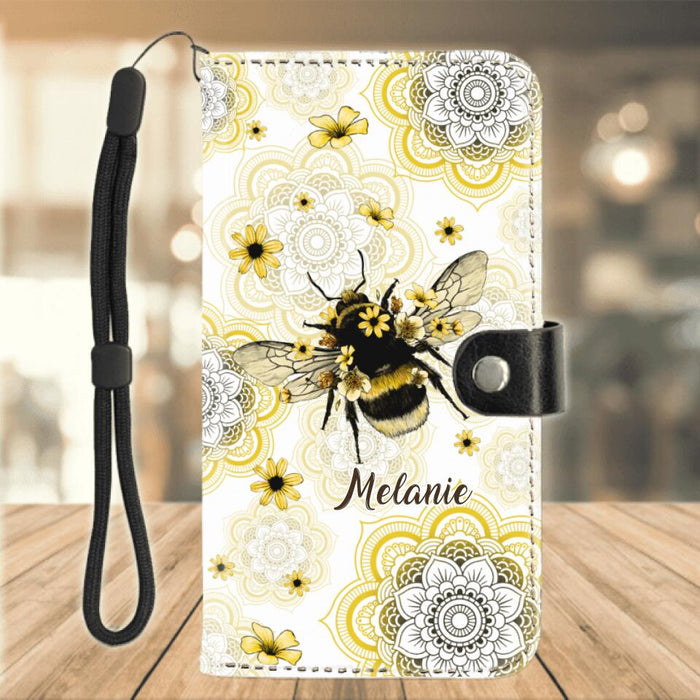 Personalized Bee Flip Leather Purse For Mobile Phone - Up to 5 Bees