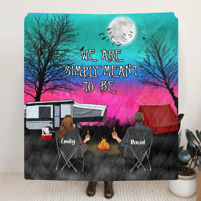 Personalized Couple Camping Fleece/Quilt Blanket - Couple With Up to 3 Kids And 4 Pets - Gift For Couple/Camping Lover - We Are Simply Meant To Be