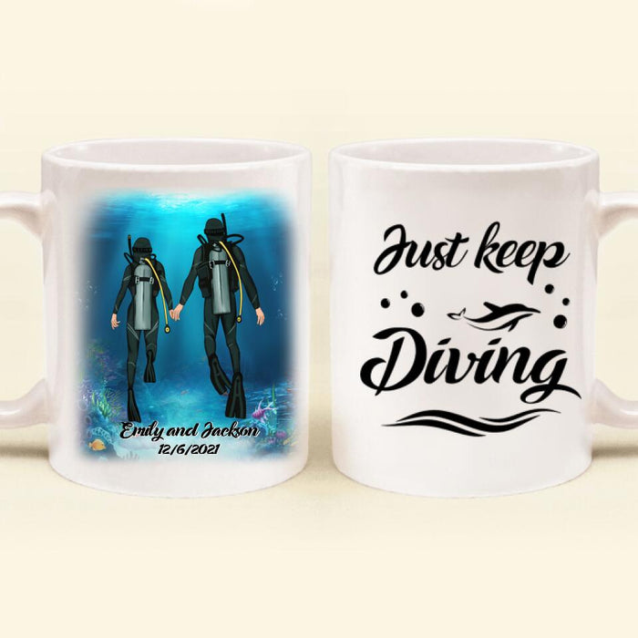 Personalized Couple Diving Coffee Mug - Best Gift For Couple - Just Keep Diving