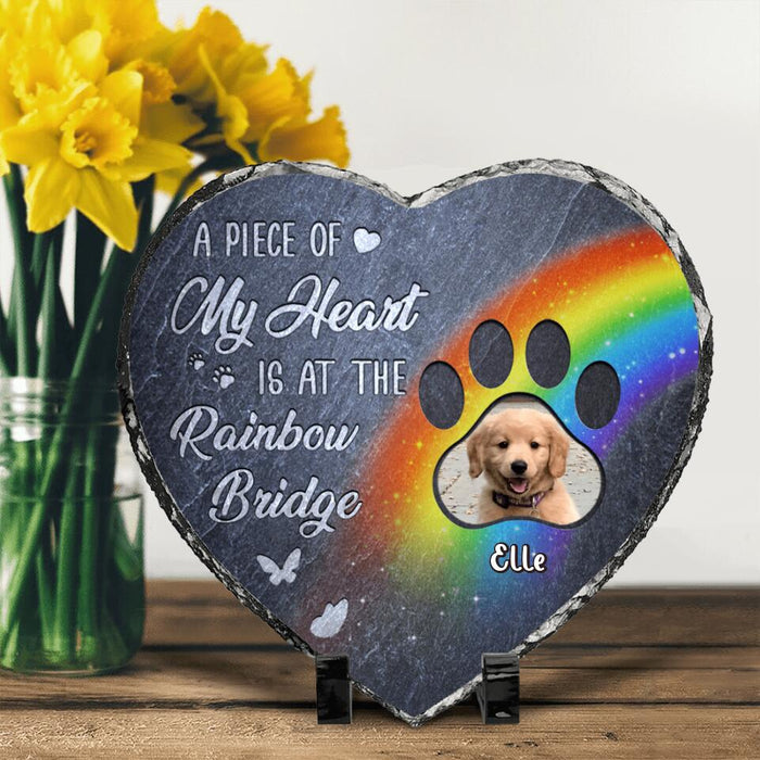 Personalized Memorial Photo Heart Lithograph - Up to 3 Photos - Memorial Gift Idea For Christmas/Loss Of Dogs - A Piece Of My Heart Is At The Rainbow Bridge