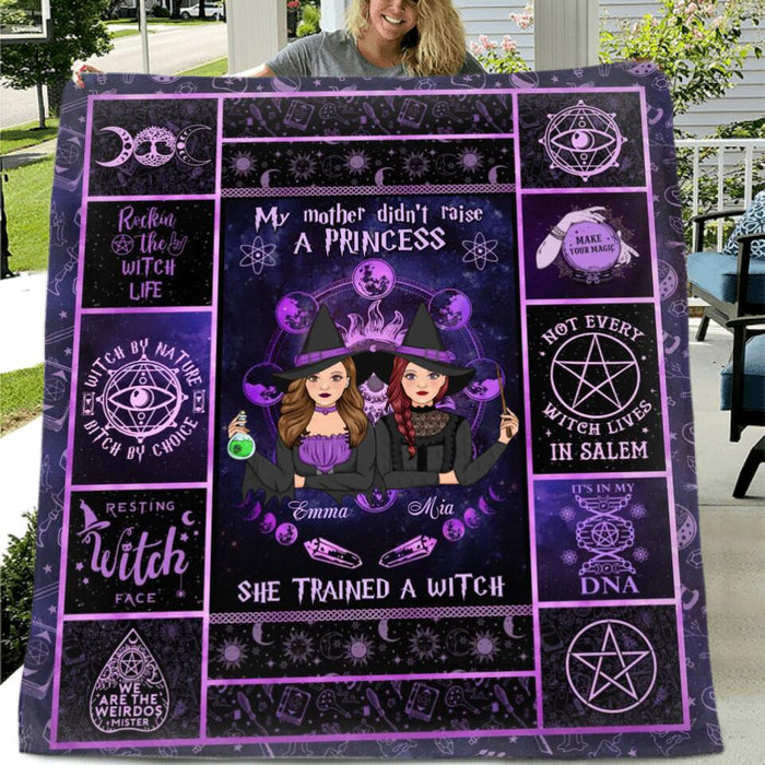 Personalized Witch Fleece Throw Blanket/Quilt - Halloween Gift Idea For Friends - My Mother Didn't Raise A Princess, She Trained A Witch