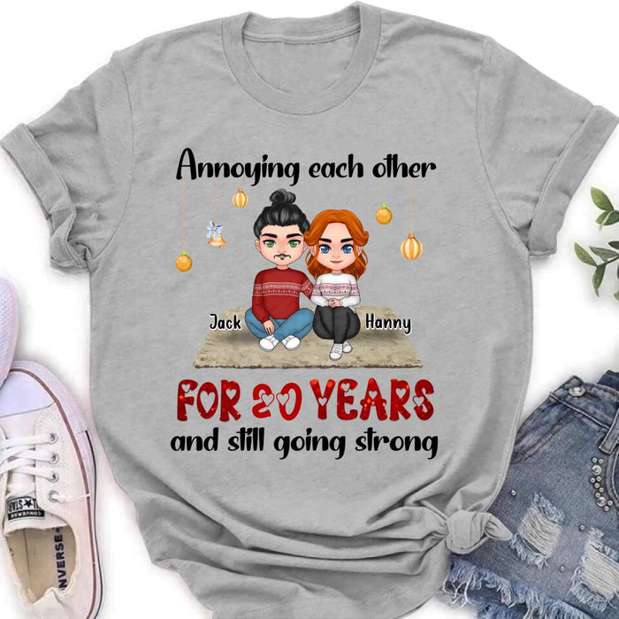 Personalized Couple Christmas T-shirt/Long Sleeve/Sweatshirt/Hoodie - Christmas Gift For Married Couples - Annoying Each Other For 20 Years And Still Going Strong
