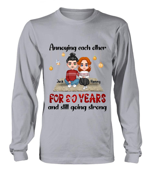 Personalized Couple Christmas T-shirt/Long Sleeve/Sweatshirt/Hoodie - Christmas Gift For Married Couples - Annoying Each Other For 20 Years And Still Going Strong