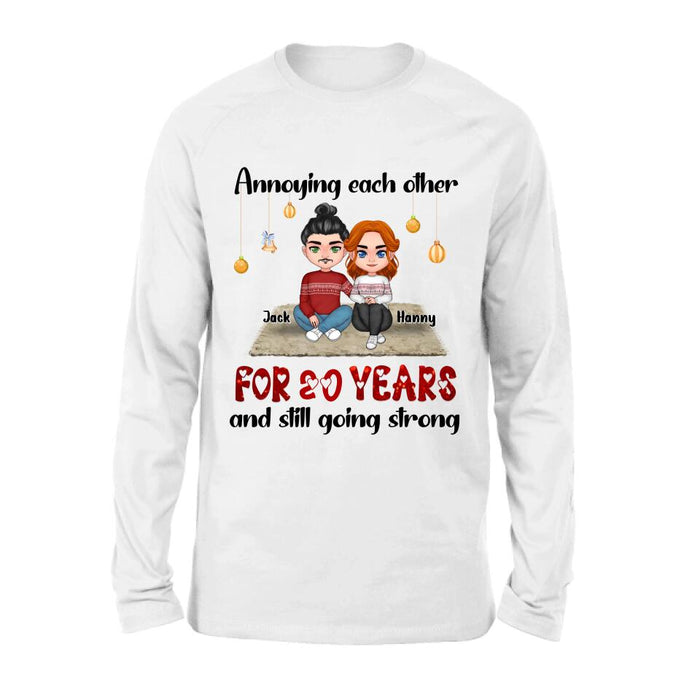 Personalized Couple Christmas T-shirt/Long Sleeve/Sweatshirt/Hoodie - Christmas Gift For Married Couples - Annoying Each Other For 20 Years And Still Going Strong