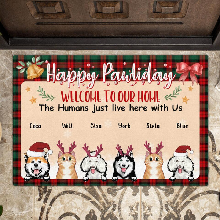 Personalized Christmas Pet Doormat - Up to 6 Pets - Christmas Gift For Dog/Cat Lover - Happy Pawliday Welcome To Our Home