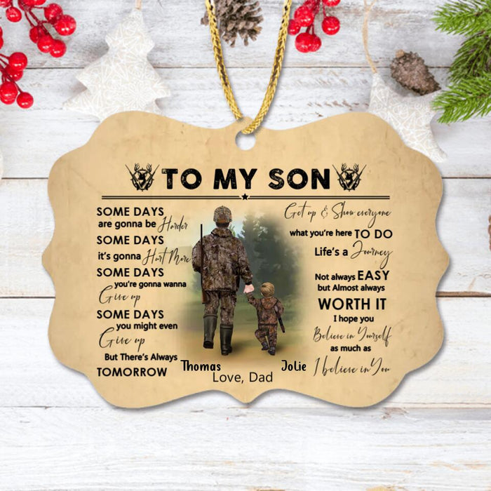 Personalized Hunting Dad And Son Rectangle Wooden Ornament - Gift Idea For Son From Father/Hunting Lovers - To My Son Some Days Are Gonna Be Harder