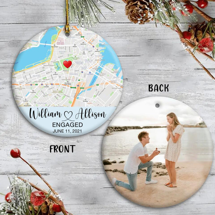 Personalized Couple Map Circle Ornament 2 Sides - Christmas/Anniversary Gift Idea For Couple