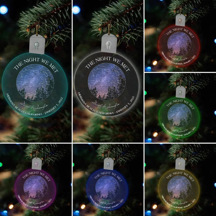 Personalized Couple Map Led Acrylic Ornament - Christmas/Anniversary Gift Idea For Couple - The Night We Met