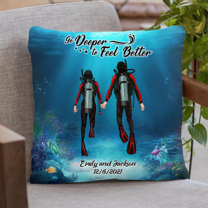 Personalized Couple Diving Pillow Cover - Best Gift For Couple - Go Deeper To Feel Better