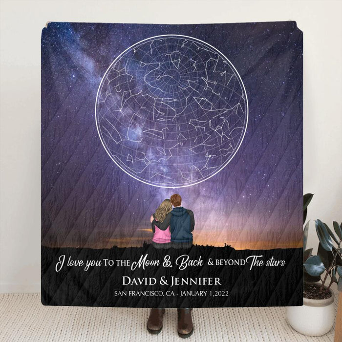 Personalized Couple Quilt/Fleece Blanket  - Gift Idea For Couple - I Love You To The Moon & Back
