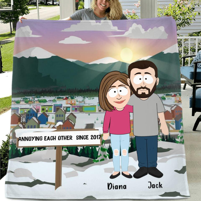 Personalized Couple Quilt/Fleece Blanket & Pillow Cover - Valentine Gift For Couple - Annoying Each Other Since 2017