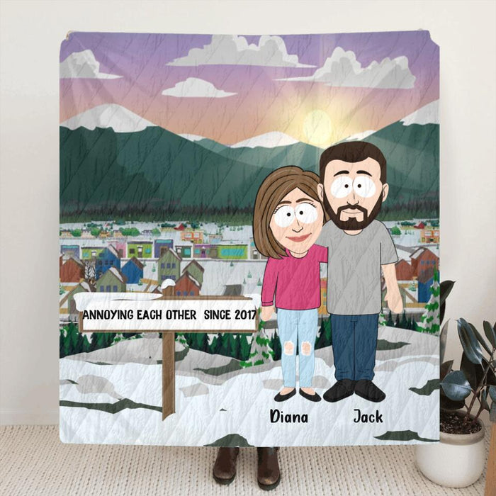 Personalized Couple Quilt/Fleece Blanket & Pillow Cover - Valentine Gift For Couple - Annoying Each Other Since 2017