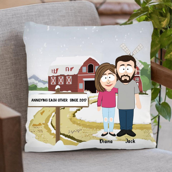 Personalized Couple Quilt/Fleece Blanket & Pillow Cover - Valentine Gift For Couple - Annoying Each Other Since 2017