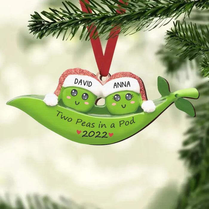 Personalized Couple Christmas Wooden Ornament - Couple Xmas Gift Idea - Two Peas In A Pod 2022