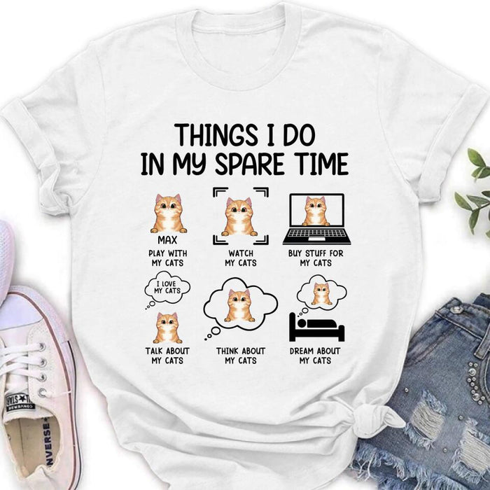 Personalized Cat T-shirt/Long Sleeve/Sweatshirt/Hoodie - Up to 3 Cats - Gift Idea For Cat Lover - Things I do In My Spare Time