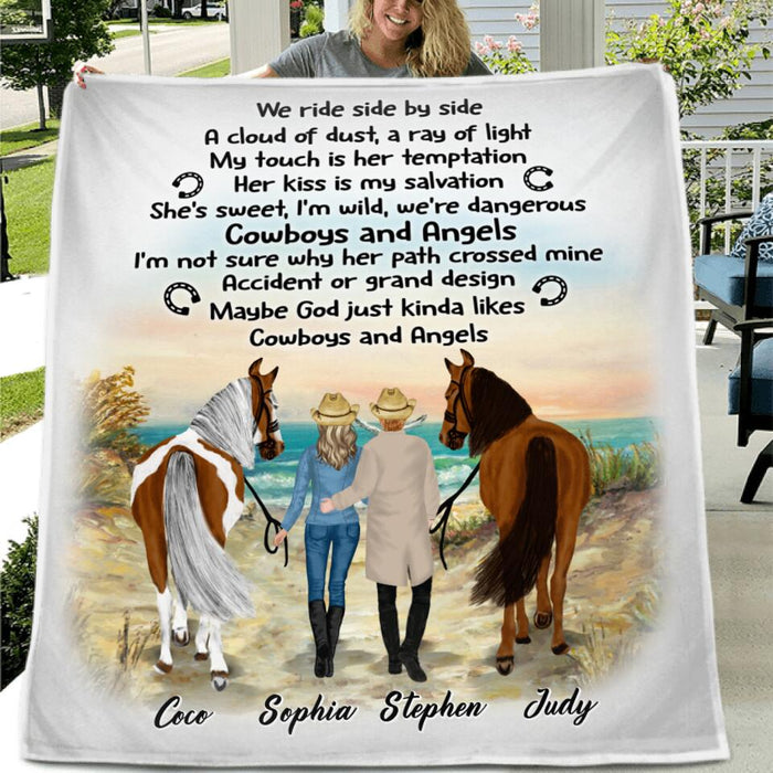 Personalized Horse Couple Fleece Blanket/Quilt - Gift Idea For Couples, For Her, For Him, Horse Lovers - We Ride Side By Side