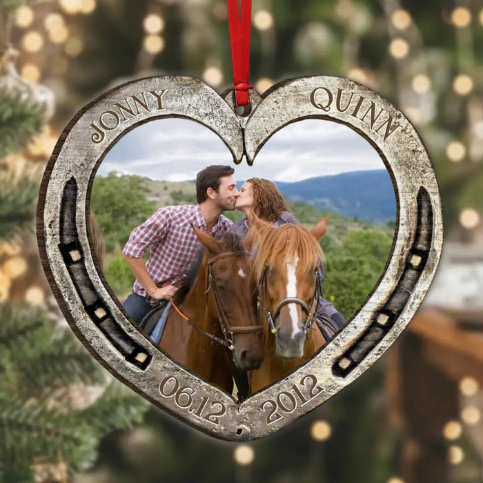 Personalized Couple Photo Wooden Ornament - Christmas Gift Idea For Couple/Horse Lovers