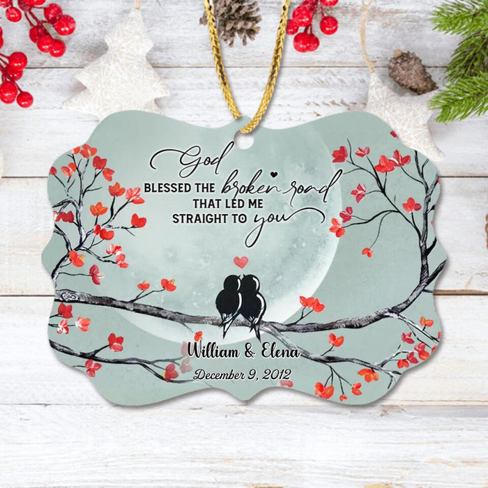 Personalized Couple Rectangle Wooden Ornament - Gift Idea For Family/Couple - God Blessed The Broken Road That Led Me Straight To You