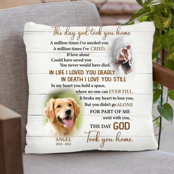 Personalized Memorial Pet Photo Pillow Cover/Quilt/Fleece Blanket - Memorial Gift Idea For Pet Lover - The Day God Took You Home