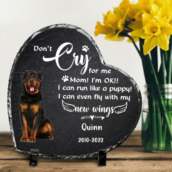 Personalized Dog Photo Heart Lithograph - Memorial Gift For Dog Owners - Don't Cry For Me Mom