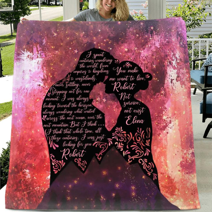 Personalized Couple Quilt/Fleece Throw Blanket - Gift Idea For Couple - Custom Husband/Wife Name - You Make Me Want To Live