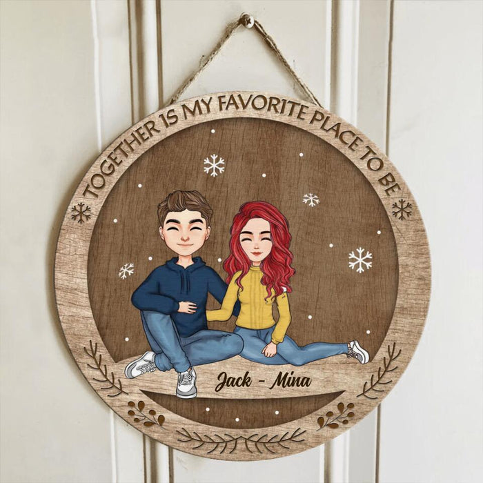 Personalized Couple Circle Wooden Sign - Gift Idea For Couple/Valentine's Day Gift - Together Is My Favorite Place To Be