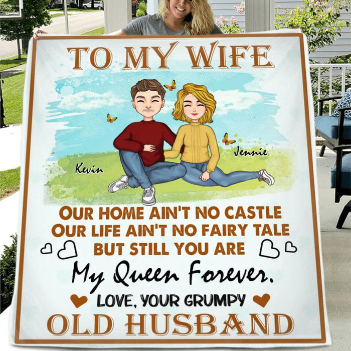 Personalized Couple Fleece Throw Blanket/Quilt - Gift Idea From Husband To Wife - To My Wife, You Are My Queen Forever