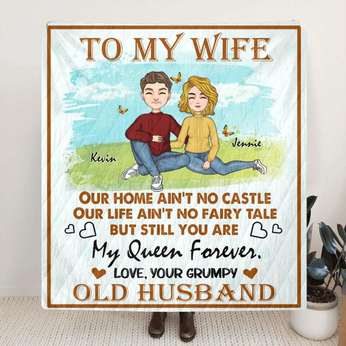 Personalized Couple Fleece Throw Blanket/Quilt - Gift Idea From Husband To Wife - To My Wife, You Are My Queen Forever