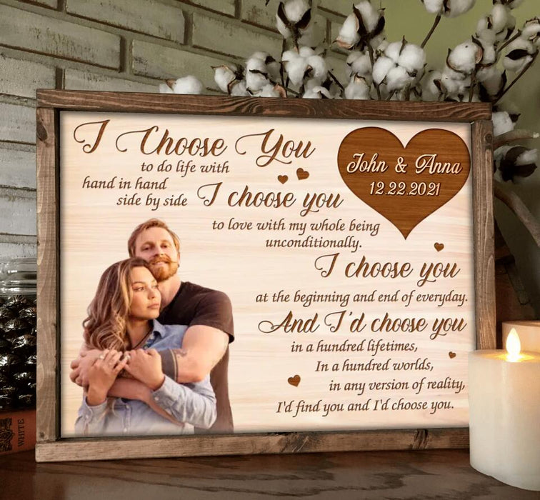 Personalized Couple Poster - Gift Idea For Couple/Mother's Day Gift For Wife From Husband - Upload Photo - I Choose You To Do Life With Hand In Hand Side By Side