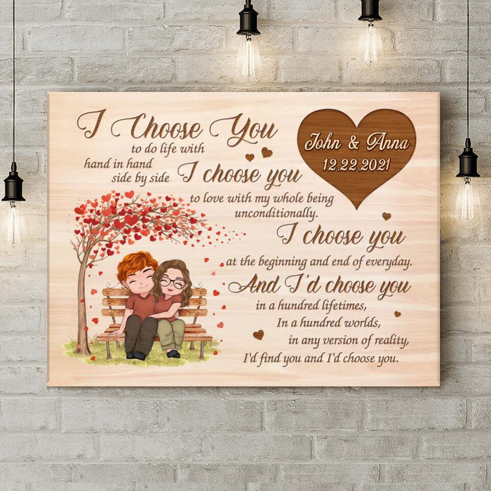 Personalized Couple Canvas - Gift Idea For Couple/Mother's Day Gift For Wife From Husband - I Choose You To Do Life With Hand In Hand Side By Side