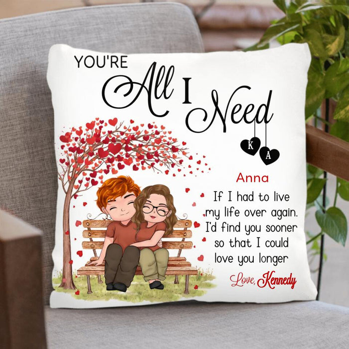 Personalized Couple Pillow Cover- You're All I Need - Gift Idea For Couple/Mother's Day Gift For Wife From Husband