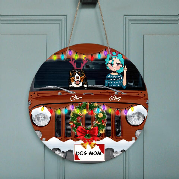 Personalized Christmas Off-road Pet Mom Door Sign - Woman With Up to 6 Pets - Christmas Gift For Cat, Dog Lover