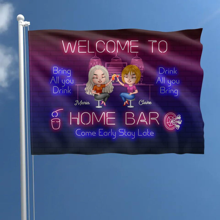 Personalized Besties Flag Sign - Up to 8 People - Gift Idea For Friends/Besties - Bring All You Drink, Drink All You Bring