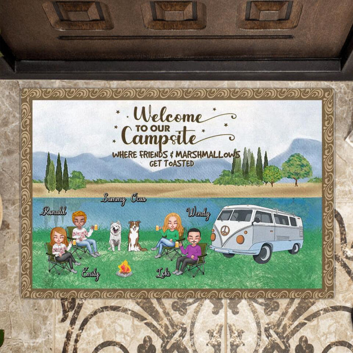 Personalized Camping Doormat - Up to 4 People and 2 Pets - Gift Idea For Couple/Camping/ Dog/Cat Lovers - Welcome To Our Campsite